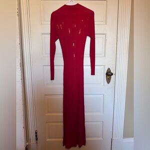 Vintage mock neck red knit dress with sequins